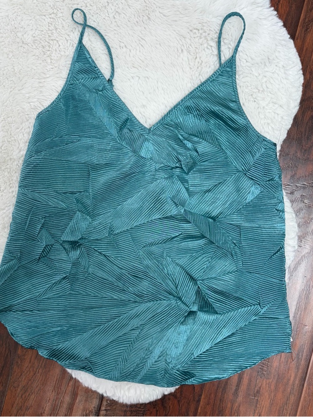 Anthropologie Teal Pleated V-Neck Cami Top - Women